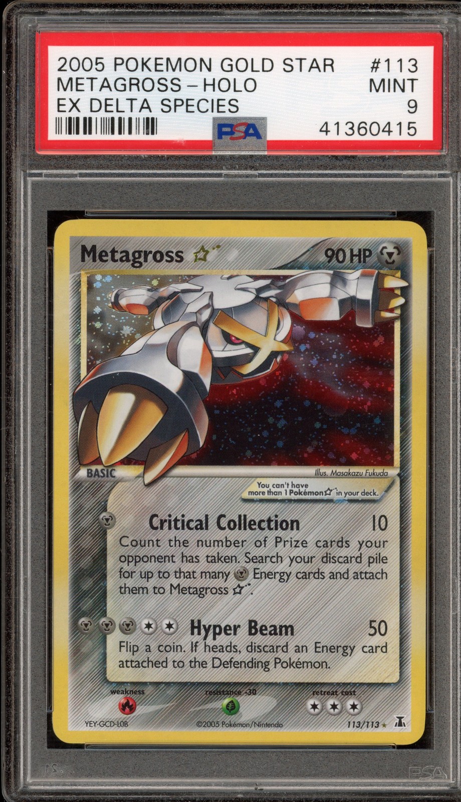 Pokemon Metagross Gold Star EX Delta Species Holo Ultra Rare #113 PSA 9 Mint