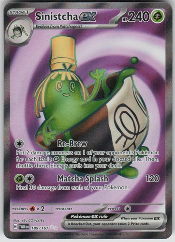 Pokemon Sinistcha ex 189/167 Twilight Masquerade Holofoil Ultra Rare NM
