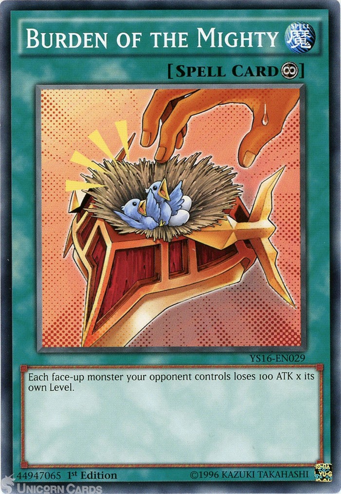 YS16-EN029 Burden of the Mighty 1st Edition Mint YuGiOh Card