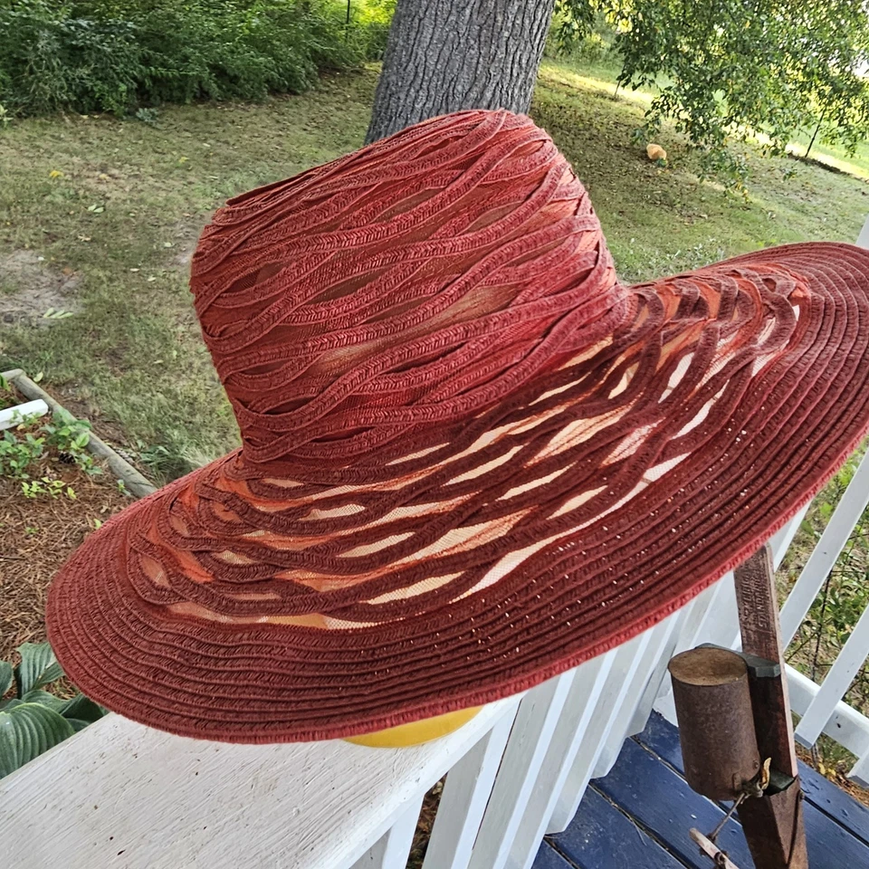 Sombrero para el sol de ala ancha Nine West coral flojo playa jardín casa boho Foto 2 de 4