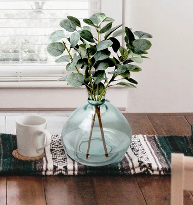 Better Homes & Gardens 12'' Artificial Green Eucalyptus in Blown Glass Vase