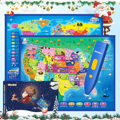 Qiaojoy Bilingual Interactive for Kids Talking USA Map World Map for Kids Lea...