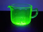Green Uranium Depression Glass Optic Panel Creamer w/ Starburst Bottom