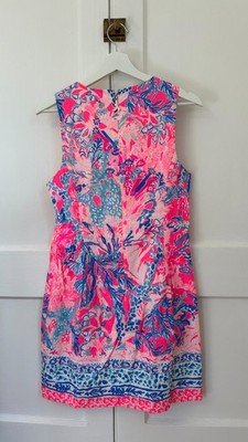 lilly pulitzer casual dresses on sale Pink and Blue Summer mini shift dress elastic cuffs and a Size:6/6X White YGroup_flora_applique_dress Lumière Crystal Mini Dress
