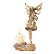 Vintage Gold Fairy Tealight Holder, Resin Figurine with Butterfly Wings