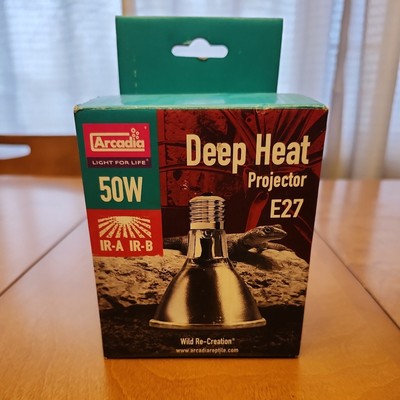 Arcadia Deep Heat Projector E 27 50W Infrared A+B Bulb Long Life Reptile Heating