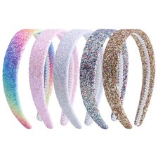 Headbands for Girls 3 CM Wide, 5 Pack Cute Sparkly Hair Bands for Kids, Rainb...
