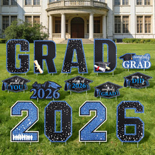 14 PCS Graduation Yard Signs Class of 2026 Black Bule Graduation Decorations wit
