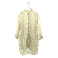 Nest Robe Linen Back Gather Band Collar Long Shirt Ecru Ladies Size F