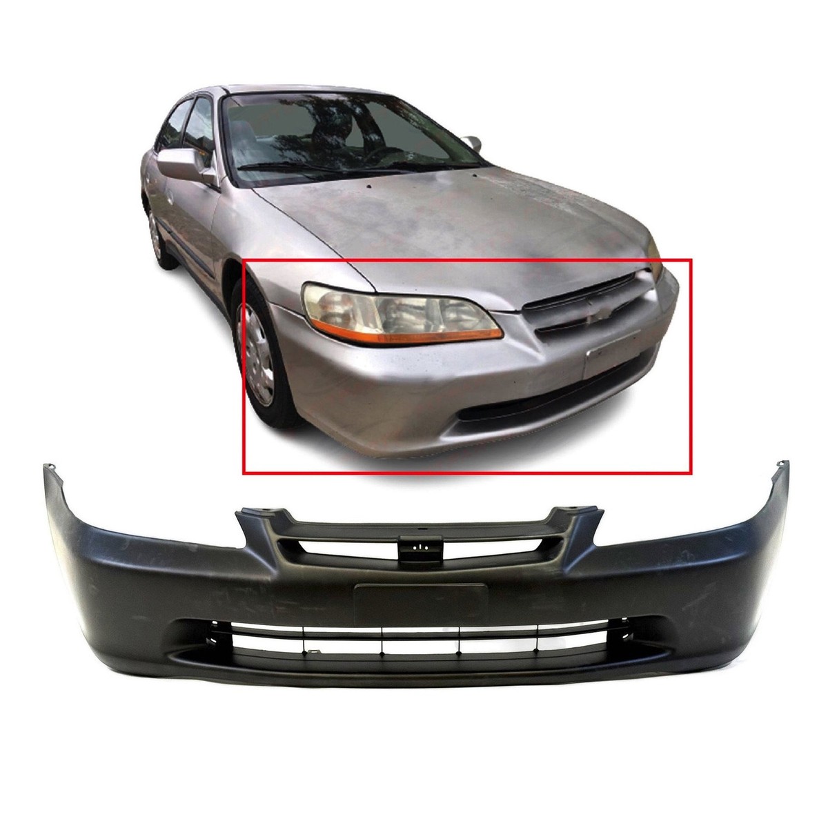 Front Bumper Cover For 1998-2000 Honda Accord Sedan w/ Fog Lights