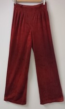 Vintage 70s Flat Pleated High Waisted Velour Burgundy Bell Bottom Pants Hippie S
