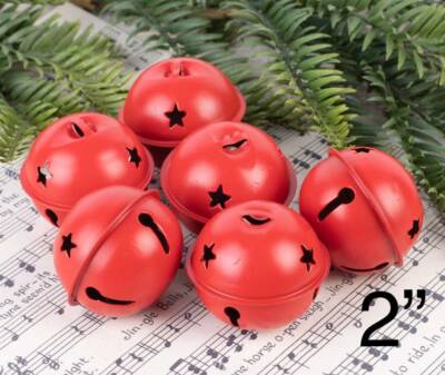 Set 2-Lg. Farmhouse Christmas Red Sleigh Bell Primitive Bell 2 