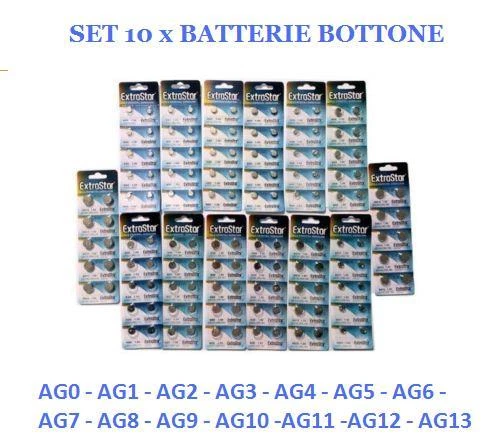 EXTRASTAR 10 x BATTERIE BATTERIA BOTTONE PILE ALCALINE OROLOGI 1,5V CALCOLATRICE OROLOGIO
