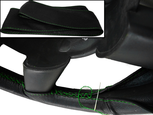 REAL BLACK LEATHER STEERING WHEEL COVER FOR DODGE RAM 4 2500 GREEN STITCH 09-15 - Picture 2 of 4