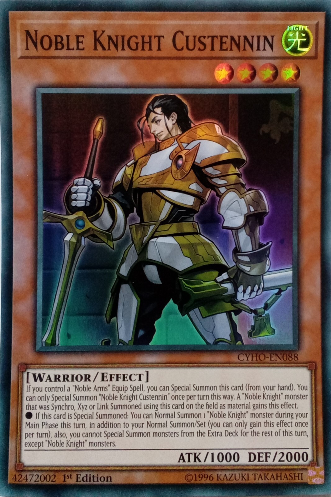 NOBLE KNIGHT CUSTENNIN SUPER RARE 1ST EDITION YuGiOh CARD CYHO-EN088