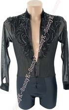 Man Dancewear Ballroom Latin Costume Rumba Waltz Rhythm Shirt Tango Caribbean