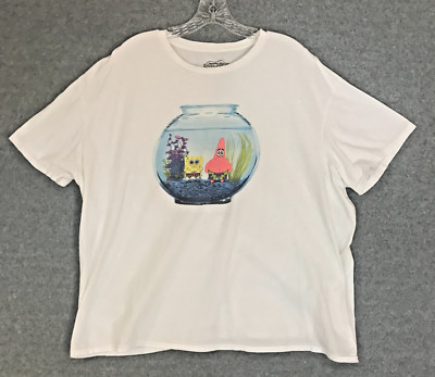 SpongeBob Patrick Star in Fish Bowl T-Shirt Mens 2XL (50-52) White Cotton STAINS