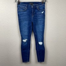 True Religion Halle Mid Rise Super Skinny Jeans Medium Dark Wash Distressed 29