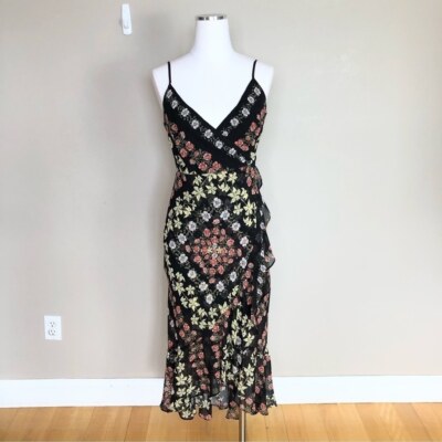 Vintage Guess black Floral Layered Ruffle Wrap maxi dress S | eBay