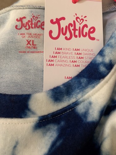 Justice Girls Top Blue Tie Dye Hacci Soft Pullover Long Sleeve Emblem Size 16/18 - Picture 8 of 10