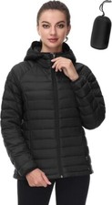 Slow Down Women Lightweight Down Puffer Hooded Packable Winter Jacket Size - M