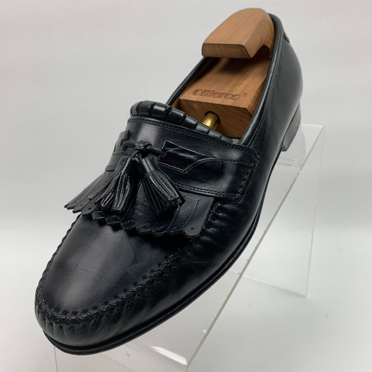 Johnston Murphy Loafers Black Leather Tassel Kiltie Moc 