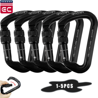 30KN Heavy Duty Screwgate Locking Carabiner D-Ring Clip Hook for Climbing Caving