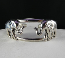 Silver Tone ELEPHANT Cuff Bracelet Two Elephants Zoo Jungle Animal Trunk Up