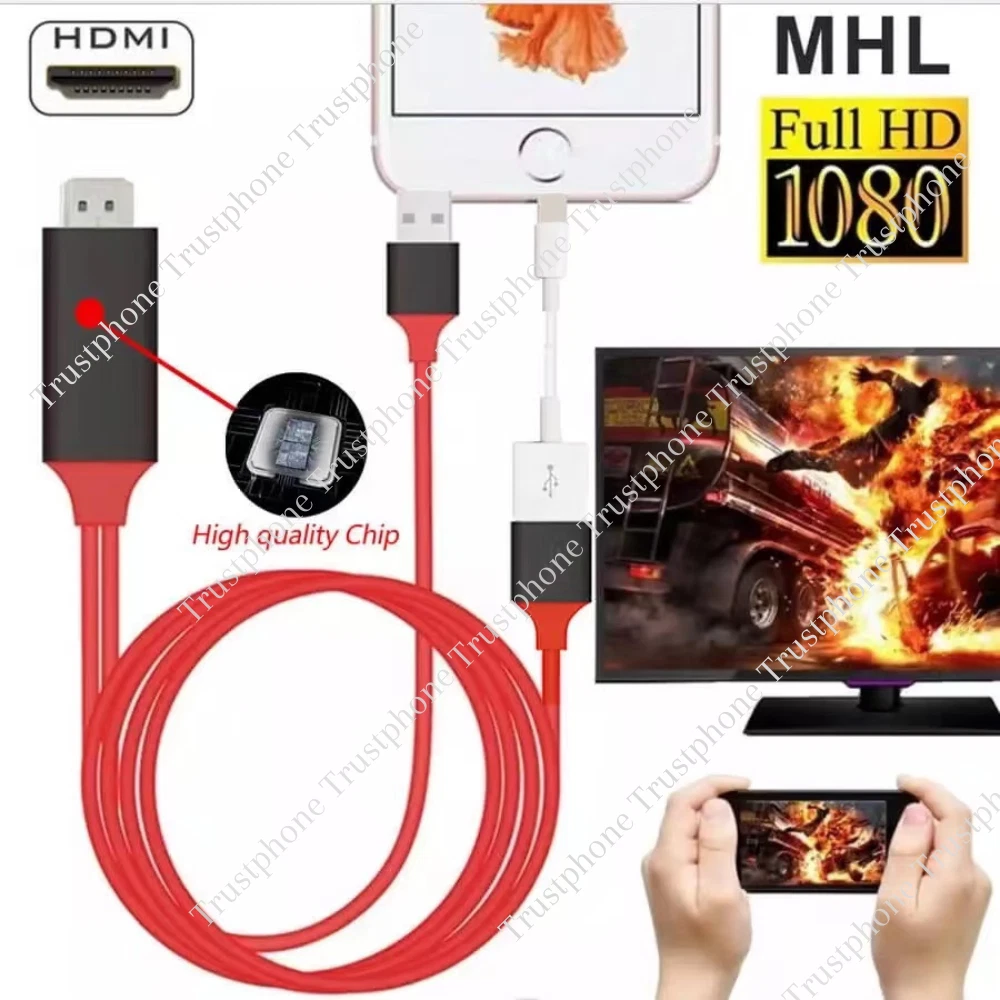 HDMI - Câble adaptateur pour iPhone vers TV, 1080P HDTV Câble adaptateur  HDMI