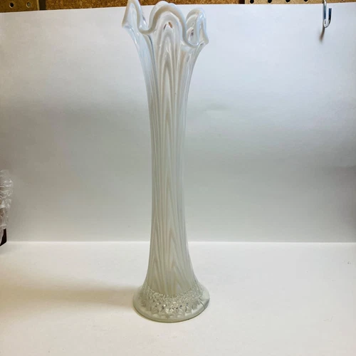 Antique Fenton Vase 1907 White Opalescent Swung Tree Trunk 13 inches Tall