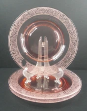 Cambridge Glass Co, Florentine, Pink, 8" Round Plates, Qty 3, USA, c1930's, VgCd