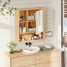 Wall Medicine Cabinet Natural Bamboo Bathroom Vanity Mirror 5 Open Storage Shelf