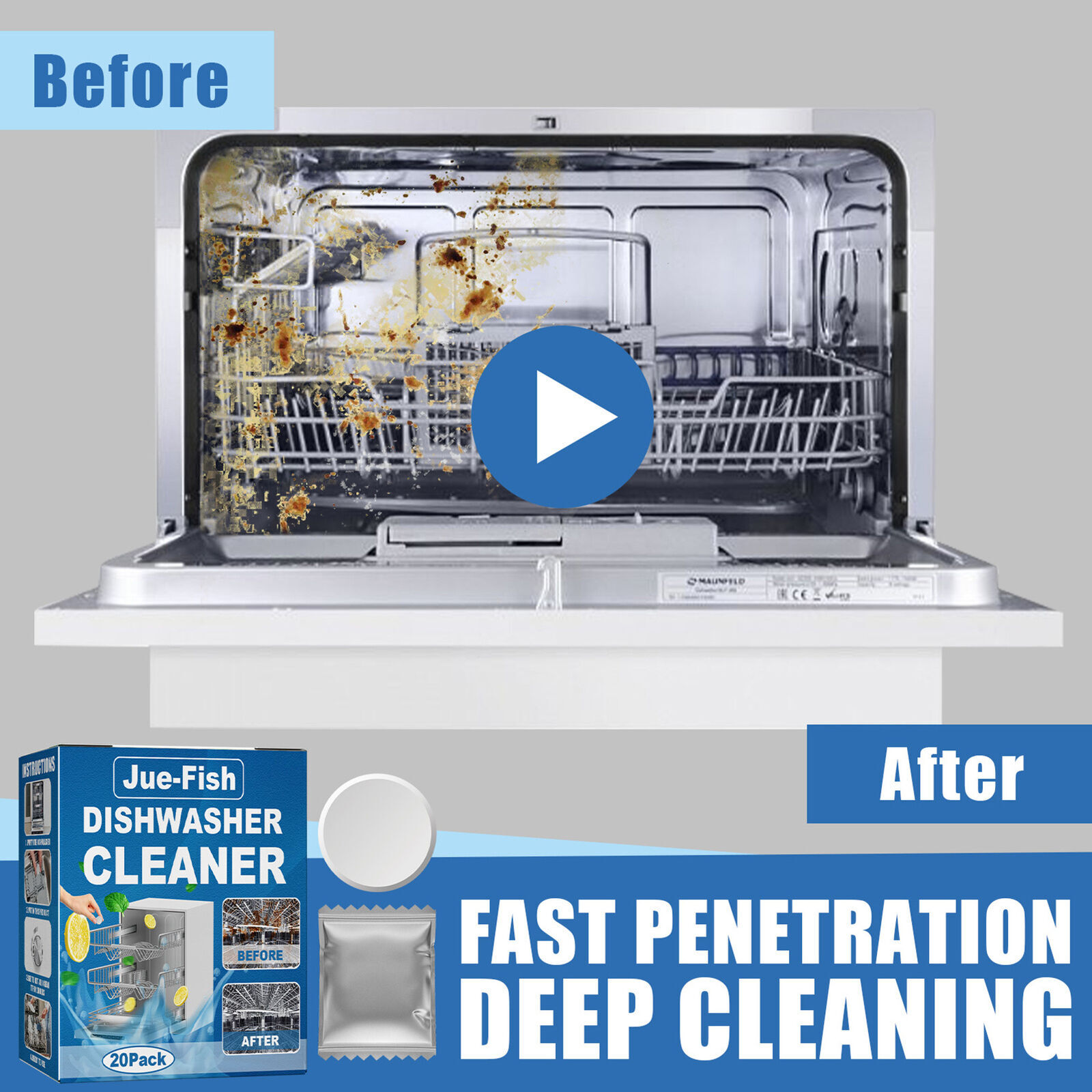 40pcs Dishwasher Cleaner And Deodorizer Tablets Deep Cleaning Descaler