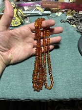 Vintage Knotted Graduated Amber Bead Necklace 32”
