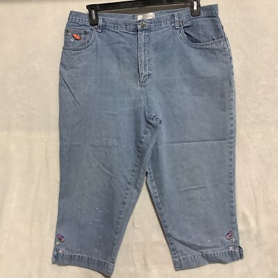 CJ Banks Jeans Womens Denim Capri Embroidered Flip Flops Sz