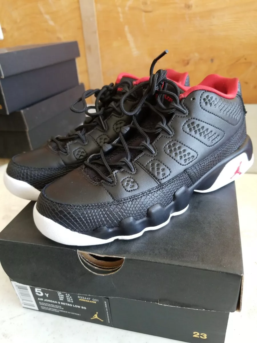 NIKE AIR JORDAN IX 9 RETRO LOW BG SNAKESKIN BRED BLACK WHITE RED 833447 001 5y