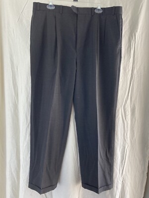 Men's Unbranded No Name Charcoal Dress Pants 38x32  Pleated Cuffed Trousers