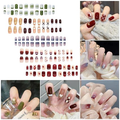 False Fake Nails Full Nail tips acrylic artificial art Q7P2 nails with glue E9F7
