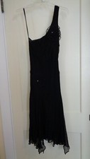 SUE WONG Nocturne black silk sleeveless midi party evening Dress size 8