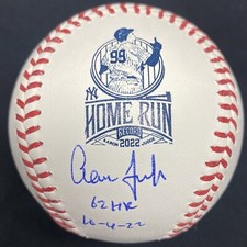 Aaron Judge 62 HR 10/4/22 Signed 62 Home Run Logo Baseball MLB Holo Fanatics