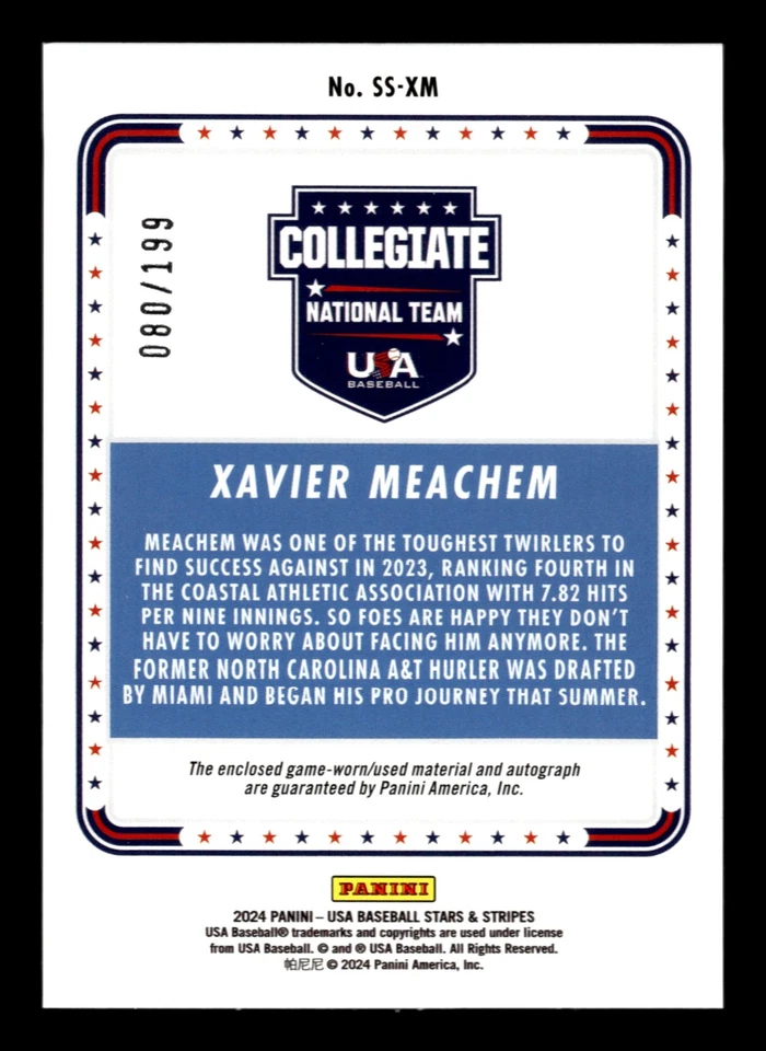 2024 Panini Stars & Stripes XAVIER MEACHEM SIGNATURE MATERIAL AUTO 80/199 SS-XM - Image 2 of 2