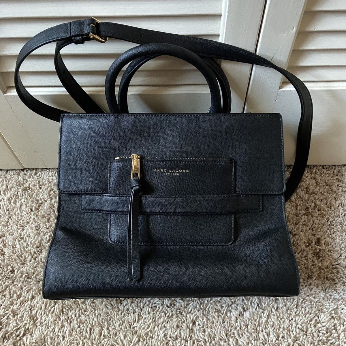 Marc Jacobs Black Leather Madison Tote Handbag Purse Shoulder 