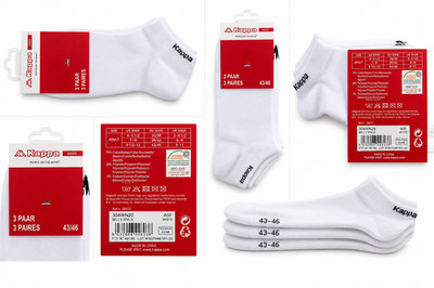 Kappa Sneaker Socken 3 Paar Weiß Größe 43-46 Kurzsocken Sportsocken Baumwolle