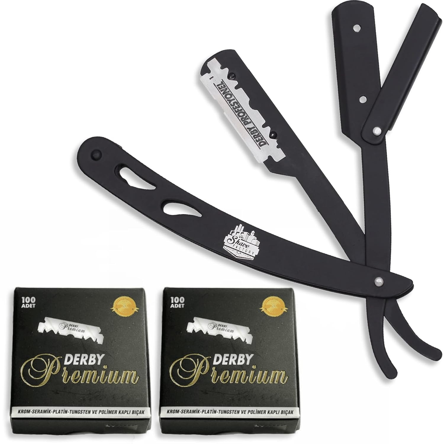 The Shave Factory Straight Edge Razor Kit (Black / 200 Derby