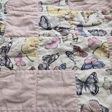 Handmade Cottagecore Butterfly Child Quilt Pink Pastels Blanket Throw 46" x 56"