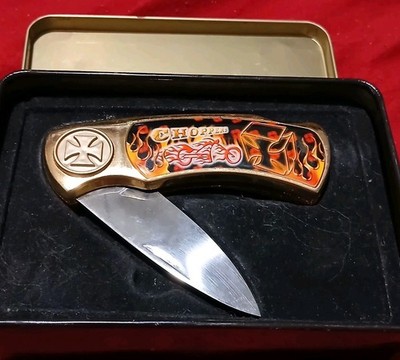 AMERICAN CHOPPERS Pocket KNIFE East And West cost with tin can