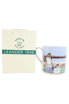 Leander 1946 Kaffeebecher Tasse Katze Hund Tiermotiv Porzellan Mehrfarbig