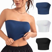 Women Off Shoulder Crop Tops Elastic Tube Tops Bra Blouse Strapless Bandeau Vest