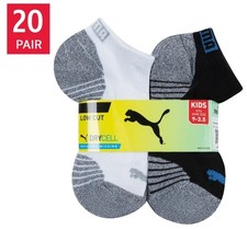 PUMA Kids' Low Cut Socks, 20-pair, Black/White, Medium, Fits Shoe Size 9-3.5