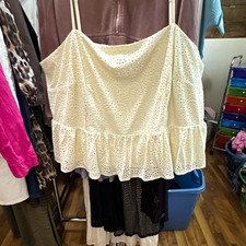 Women s White Lace Eyelet Ruffle Hem Cami Tan...
